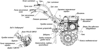 Заводская схема МБ-23 из руководства: руль, редуктор, ограничитель